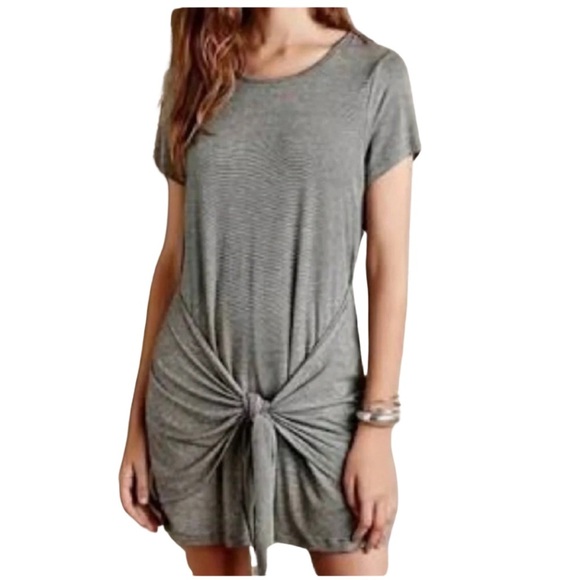 Anthropologie Dolan Left Coast Gray Tie Front T-Shirt Dress, Casual Minimalist M - Picture 2 of 8